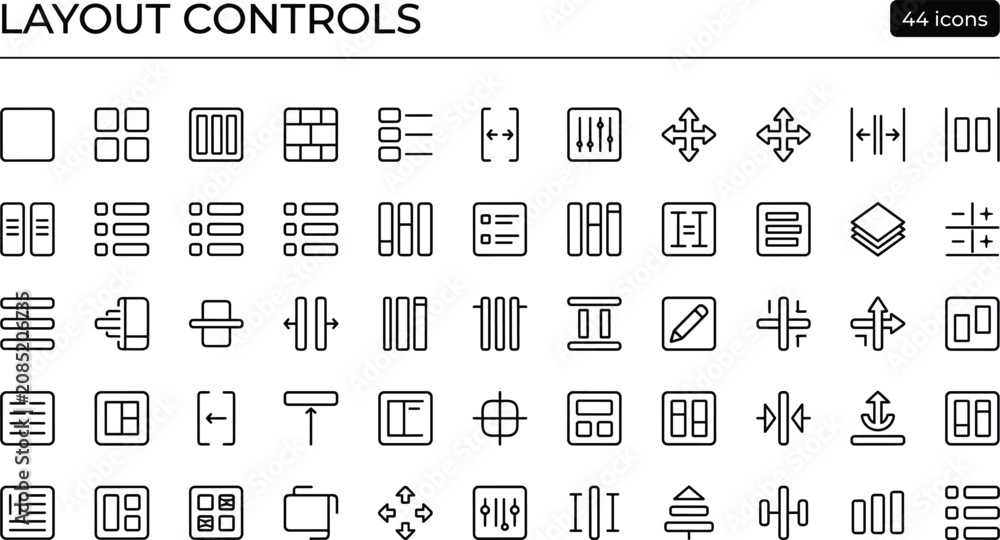 Fotografía Layout Controls Icon Set With Grid Alignment Spacing Panels And Minimal Interfac