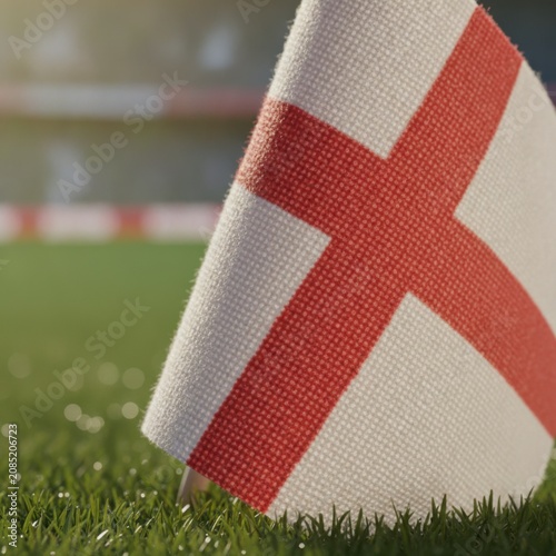 England Flag on Corner of Soccer Field, Concept of National Pride in Sports