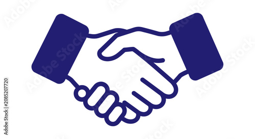 A simple blue icon showing two hands shaking in a professional agreement