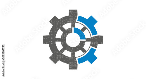 A stylized mechanical gear icon isolated on a plain white background