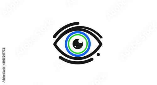 A stylized graphic illustration of a human eye on a white background