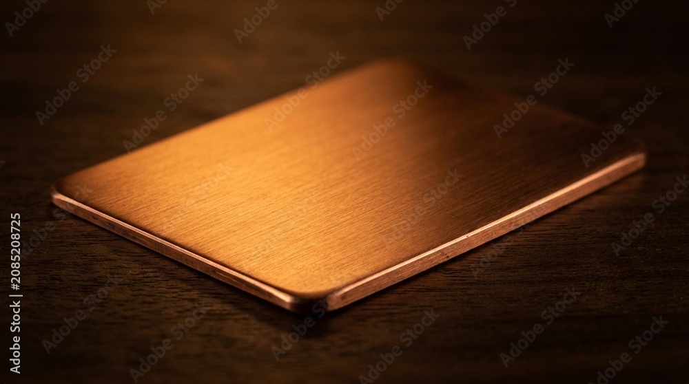 Fototapeta premium Generic copper coloured credit card close-up macro warm metallic finish