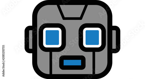 Minimalist Robot Head Illustration in Geometric Style on White Background