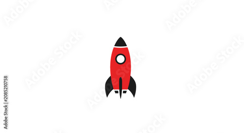 Minimalist Rocket Ship Icon in Red and Black, Representing Launch, Space Exploration
