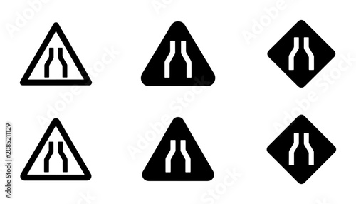 Photos Road Signs Set: Dual Carriageway Ahead Warning Symbols, Traffic Direction Icons,