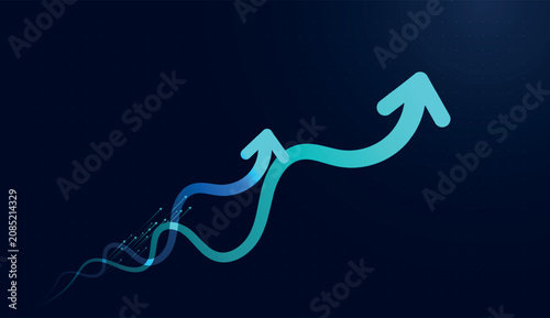 Tableau sur toile Bright light blue arrows symbolize growth, upward direction, and increasing prof