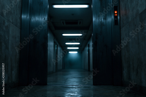 Open Elevator Revealing Empty Apartment Hallway with Cinematic Psychological Tension