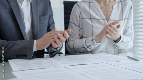 Fotografie Businesswoman clapping hands showing approval, celebrating successful contract a
