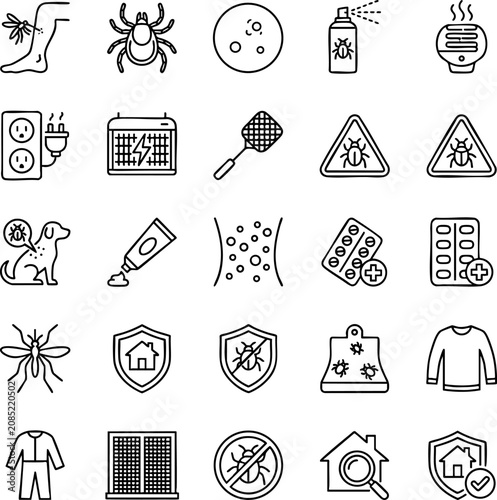 Quadro su tela Pest management and home protection icons set for insect repellent and safety me