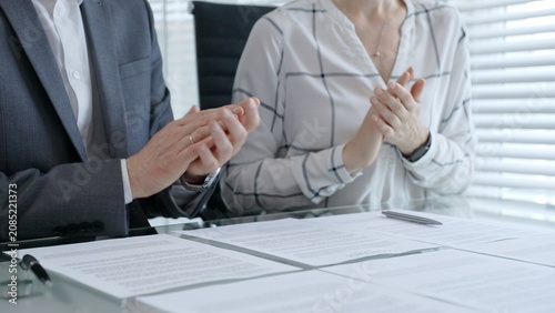 Obraz na plátně Businesswoman clapping hands showing approval, celebrating successful contract a