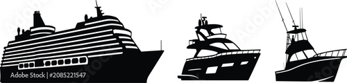 Fotografía Maritime transportation silhouettes set including large luxury cruise ship moder