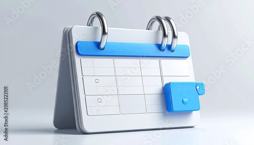 3D Render of a Modern Desk Calendar with Blue Accents.