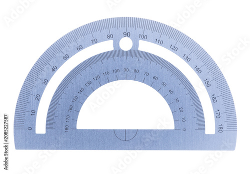 Steel circular protractor isolated on white background