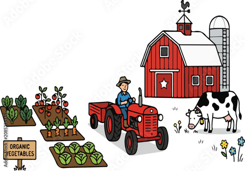 Organic Vegetable Farm Scene Illustration