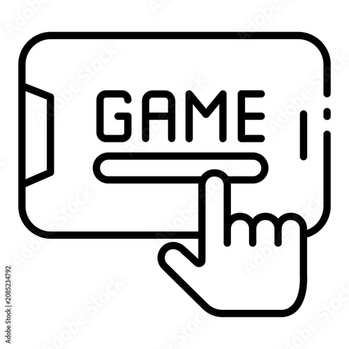mobile game icon. smartphone with game text and tap finger. touch gameplay and portable entertainment. gaming and technology