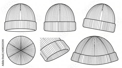Beanie Knit Hat Technical Fashion Sketch Template Vector Illustration Tech Pack Ribbed Cap
