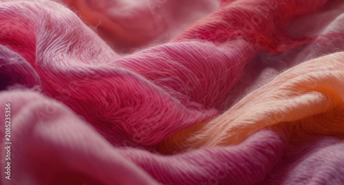 A soft, textured close-up of folded fabric in shades of pink, magenta, and peach.