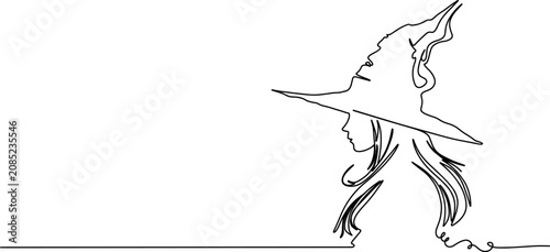 Foto Minimalist Witch Hat Line Art - Mysterious Woman Profile