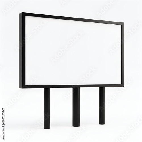 Modern digital display screen on black stand for presentations isolated on white background