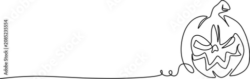 Konstfotografi Single Line Drawing of a Spooky Halloween Pumpkin Jack-o'-lantern