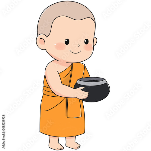 Buddhist Monk Holding Alms Bowl