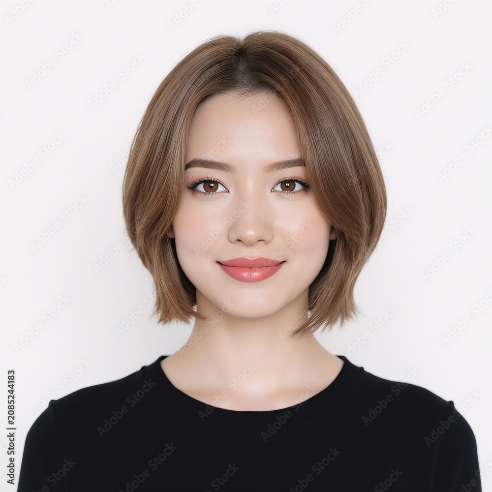 Fototapeta premium Woman With Modern Layered Bob Hairstyle Portrait
