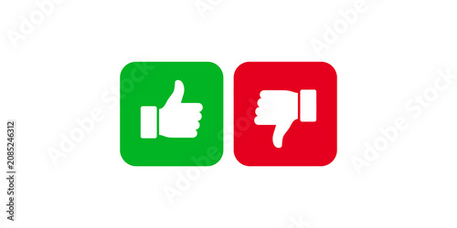 Green thumbs up and red thumbs down approval feedback symbols isolated on transparent background