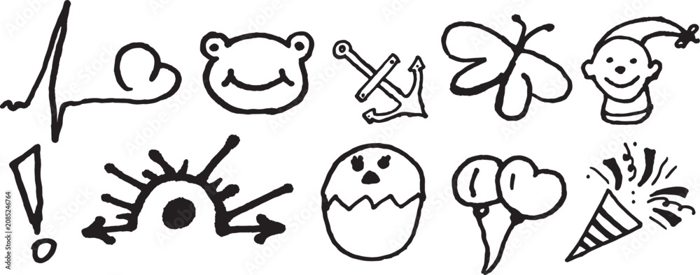 Fototapeta premium Collection of playful handdrawn black and white graphic icons and symbols isolated on a transparent background for creative design use