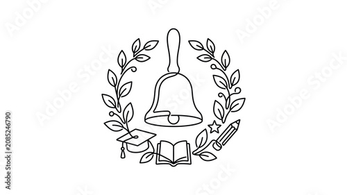 Minimalist continuous line art icon representing academic school education b-51