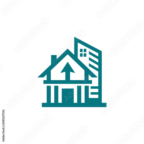 A minimalist teal icon representing residential and commercial real estate growth