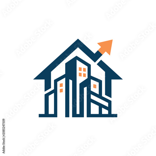A minimalist graphic icon representing real estate growth and property development