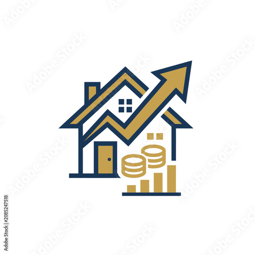 A graphic icon showing a house with an upward arrow and rising financial growth
