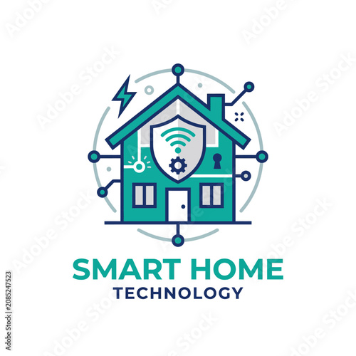 A digital illustration representing modern residential automation and security systems
