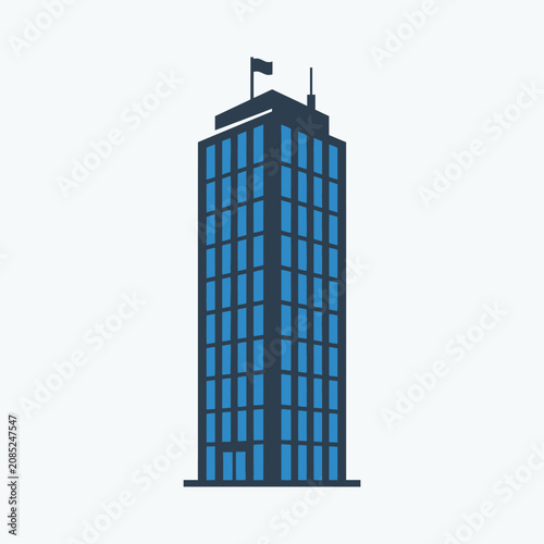 A minimalist flat vector illustration of a tall modern office building