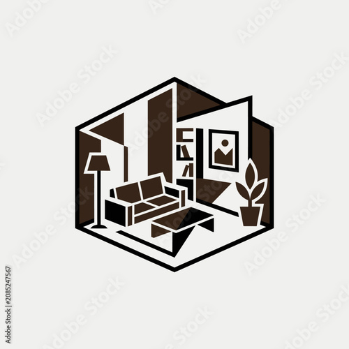 A minimalist graphic illustration of a modern living room interior
