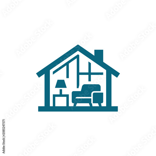 A simple flat icon representing a cozy residential living room interior