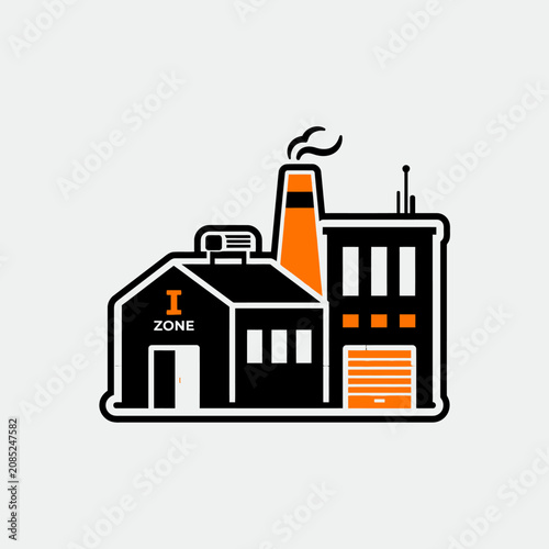 A stylized graphic illustration of a generic industrial manufacturing facility