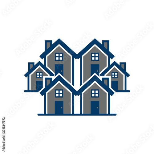 A collection of simple house icons arranged in a symmetrical pattern
