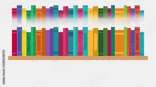 Foto A colorful illustration of bookshelves with books.
