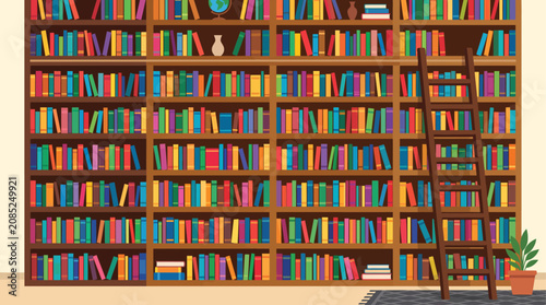Bild auf Leinwand A colorful illustration of a large bookshelf.