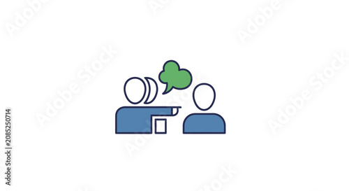 Illustration depicting conflict, communication, blame, and pointing between two figures.