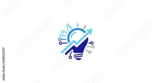 Illustration depicting innovative technological concept with light bulb and upward trend