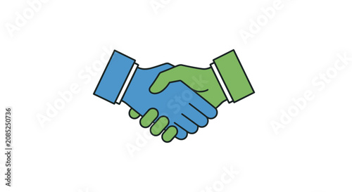 Illustration depicting a colorful handshake symbolizing agreement or partnership or cooperation