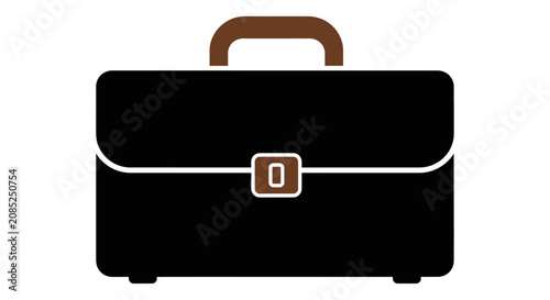Illustration of a professional black briefcase with a brown handle and clasp, isolated