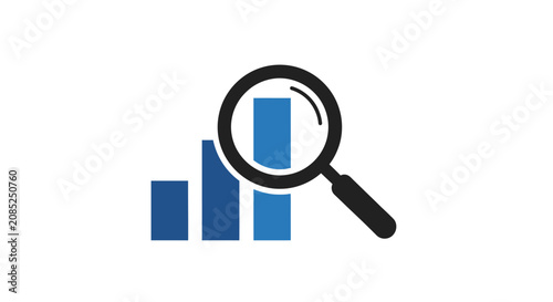 Magnifying glass over a bar graph, concept of data analysis and business research