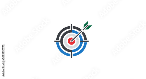 Target icon with arrow, illustrating aim, precision, strategy, and successful attainment of goals