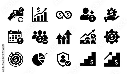 Slika na platnu Financial Growth Icons Set: Business Analytics, Investment, Strategy, and Succes