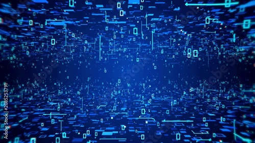 Abstract blue binary code background. Flowing information, cybersecurity, and network communication for modern tech projects.