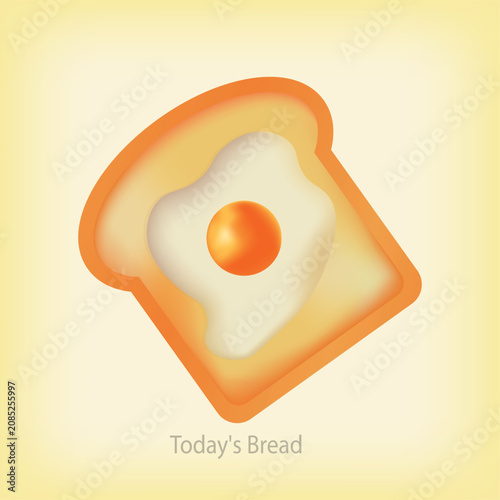 Vector fried egg on toast bread slice breakfast food cartoon illustration