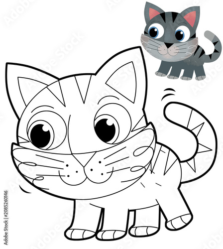 cartoon scene with happy goat on white background - vector coloring page - illustration for children